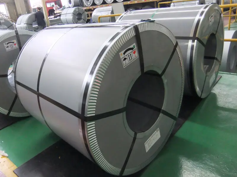 Galvanised steel coils strapped for export