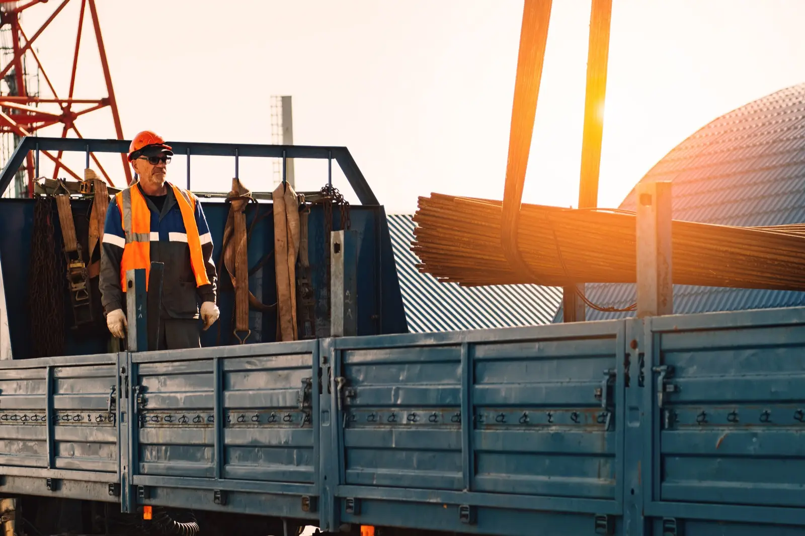 Rebar being loaded onto a truck